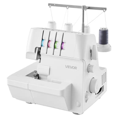 VEVOR Máquina de Coser Overlock, 1250 Puntadas por Minuto, Capacidad para 2-3-4 Hilos, Alimentación Diferencial Ajustable, con Brazo Libre e Iluminación LED, Color Blanco, 320 x 280 x 320 mm
