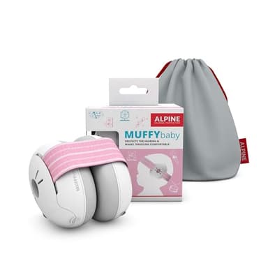 Alpine Muffy Baby - Cascos antiruido para bebés y niños pequeños hasta 36 meses - Protectores auditivos para niños y bebés - Cómodas orejeras evitan daños auditivos con banda antideslizante - Rosa