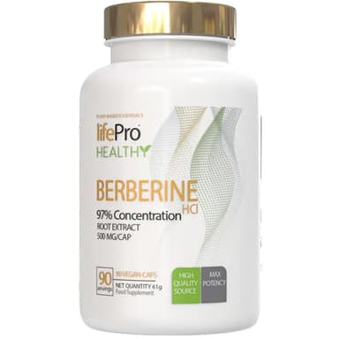 Life Pro Berberina 500mg hasta 1500mg pura, Alta concentración Berberina HCl 97%, Apoyo en resistencia a la insulina y perfil lipídico saludable, Pureza certificada en España, Vegano
