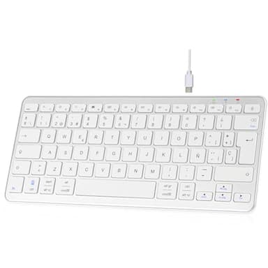 Qulose Teclado Bluetooth Español para iPad, iPhone, Tablet Samsung, Compatible con Todos los Dispositivos con Bluetooth de iOS, Android, Windows, Blanco