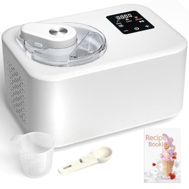 Máquina Para Hacer Helados con Compresor 1,2L, Heladera Eléctrica, Heladera Profesional, 110W, Pantalla Táctil, Cubo de Aluminio Extraíble, Receta & Cuchara, No Requiere Precongelación