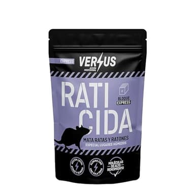 VERSUS - Raticida Potente Cebo Bloque - Acción Letal y Resultado Exprés - Especial Lugares Húmedos - Atrae y Elimina Ratas y Ratones - Eficaz en una sola Toma - 150 g