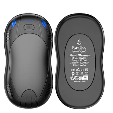 FANDLISS Pack de 2 Calienta Manos Recargables, Calentador de Manos 10000 mAH, Calentador Manos Reutilizables, para Raynaud, Camping, Golf, Regalos TecnolóGicos para Mujeres y Hombres (Negro)
