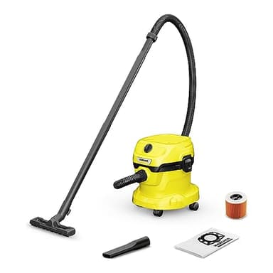 Kärcher, Aspirador en seco y húmedo WD 2 Plus V-12/4/18/C, Potencia 1000 W, Incluye Filtros y Boquilla para Suelo y Ranuras, Yellow/Black, Depósito de plástico 12 l, Manguera aspiración 1,8 m