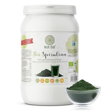 NUR BIO Spirulina en polvo 1 kg de superalimento verde proteína vegetal nutritiva vegana