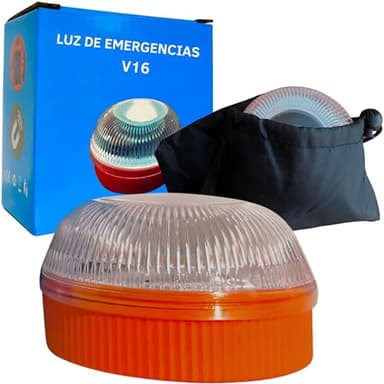Baliza V16 | Luz de Emergencia para Señalizar Accidentes de Coche y Moto | Substituye Triangulo | Incluye Funda Negra | Sin GPS | Imanes Magnéticos | Funciona con 3 Pilas AAA | Alta Visibilidad