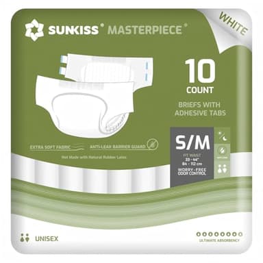 SUNKISS Masterpiece Pañales para Adultos con Máxima Absorción, Bragas Absorbentes Unisex para Incontinencia, Mujeres y Hombres, Protección Durante la Noche, Blanco, Talla S/M, 10 Unidades