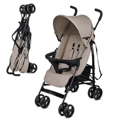 Kinderkraft TIK Silla de Paseo bebé, Carrito, Carro bebé, Carrito bebé, Posición reclinada, Plegable, Posición Tumbada, Ligero - 6,5kg, Material Impermeable, Beige