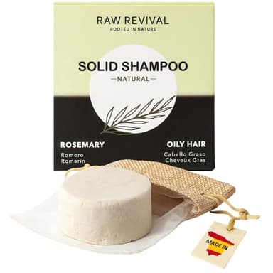 RAW REVIVAL - Champú solido Romero | Anticaspa + Dermatitis Seborreica | Sin sulfatos ni parabenos | Pelo graso + Equilibrio del pH | Vegano | Ingredientes naturales - 80 gr