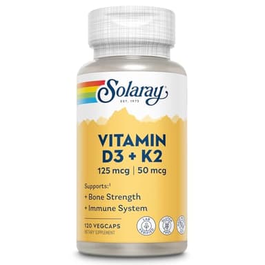 SOLARAY Vitamin D3 + K2 | Vegcaps Es 200 G, Sin Sabor, 120 Unidad