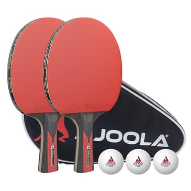 JOOLA Set de Ping Pong Carbon Duo 2 Palas de Tenis de Mesa + 3 Pelotas + Bolsa, Rojo/Negro, 6 Piezas