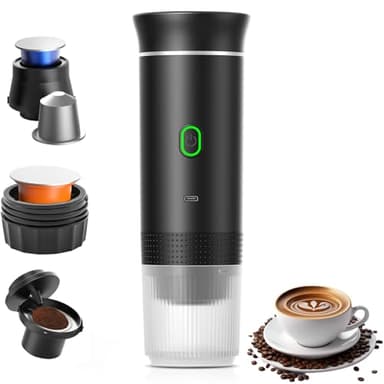 Cafetera Espresso Portátil Mini,60MLCafetera de Viaje Eléctrica con Calentamiento para Coche y USB-C,Compatible con Cápsulas NS y Café Molido,Máquina de Café Pequeña para Acampada y Senderismo