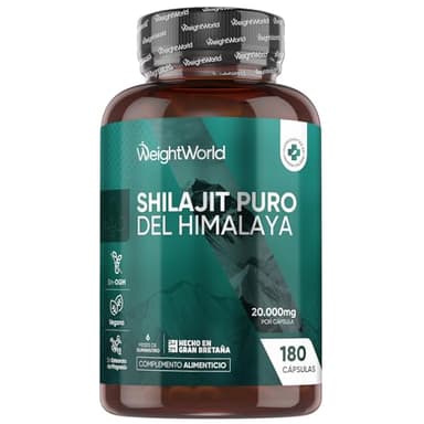 Shilajit Puro del Himalaya 20000mg, 180 Cápsulas Veganas, 6 Meses de Suministro - Extracto de Shilajit 40:1, Apto para Veganos, 1 Cápsula al Día, Sin Estearato de Magnesio ni OGM