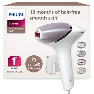 Philips Lumea serie 8000, dispositivo de depilación IPL, alternativa de depilación láser, tecnología SenseIQ, 4 accesorios para el cuerpo, lápiz recortador compacto satén, BRI949/00