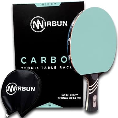 Nirbun – Pala de Ping Pong Profesional de Carbono | Raqueta Tenis de Mesa con Goma Alta Resistencia | Madera Polar + Carbono | Funda Protectora | Control, Potencia y Velocidad