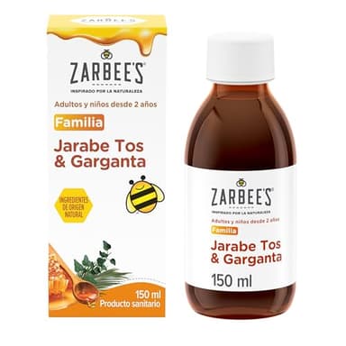 Zarbee's Jarabe Tos y Garganta (150 ml), jarabe antitusivo para calmar y proteger la garganta irritada, jarabe expectorante con miel para toda la familia
