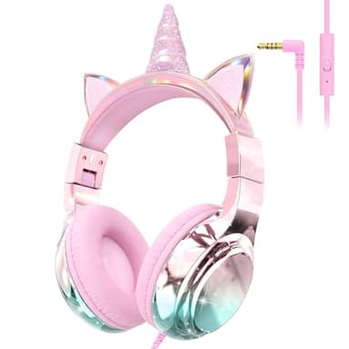 JYPS Auriculares Niños, Metálico Cascos Niña, Shareport, 85/94dBA Volumen Limitado, con Jack de 3,5 mm, Auriculares Infantiles con Cable Plegables para Tableta/Kindle Fire