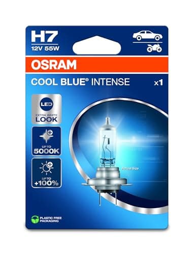 OSRAM COOL BLUE® INTENSE H7, +100% más de brillo, hasta 5000K, lámpara de faro halógena, apariencia LED, Blíster único (1 lámpara)