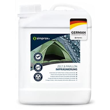 SIMPRAX® Spray Impermeabilizante Textil para Tiendas de Campaña Lonas Accesorios de Exterior - Certificado Oeko-Tex - Spray Impregnante Transparente Hidrofugo Ecologico con Protección UV - 2,5 L