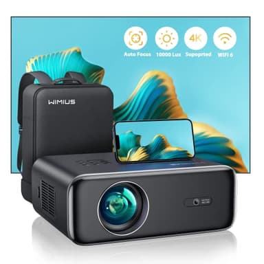 【Auto Focus/Keystone】 Proyector 4K WiFi Bluetooth 33000 Lúmenes Full HD 1080P, WiMiUS Proyector 4K Soporte Zoom 50% Proyector Portátil WiFi6 Cine en Casa/Exterior para Teléfono/TV Stick/PS5 HDMI USB