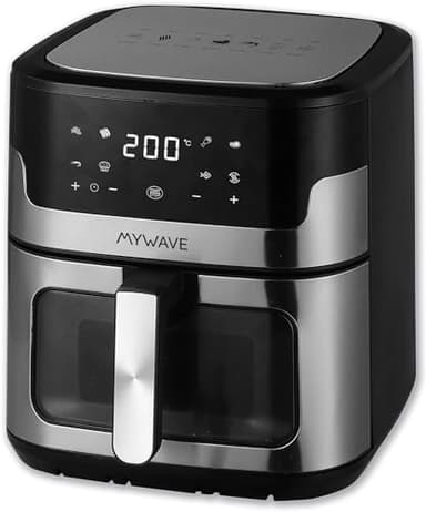 My Wave - Freidora de Aire con Ventana - Ideal para Cocinar Sin Aceite - Freidora con Capacidad de 8 L - Incluye 7 Programas para Diferentes Alimentos - Alcanza 360 ºC - Con Control Digital