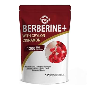 Berberine 1200mg,Berberina HCL suplemento de alta resistencia - más pura canela de Ceilán verdadera,Control del Azúcar y Colesterol,Suministro de 2 meses (120 cápsulas)
