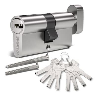 Bwintech 80mm(40T/40) Cerradura de cilindro europeo de aleación de níquel y zinc, cerradura de barril, llave con 8 hoyuelos horizontales