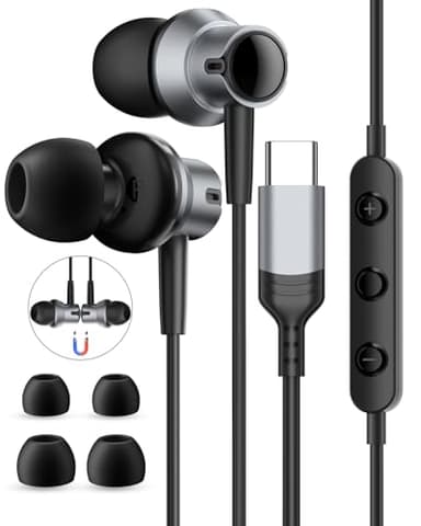 Auriculares USB C para Samsung S24 S23 S22 Ultra S25 S21 A54 A56 A16 5G iPhone 15 16 17 Pro MAX Magnéticos Auriculares Tipo C Hi-Fi Estéreo In-Ear Cascos con Cable y Microfono Pixel 8 7 Xiaomi Huawei