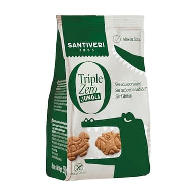 SANTIVERI - Galletas Jungla Triple Zero - Galletas Crujientes con Avena Integral y Proteína de Guisante, Altas en Fibra, Sin Edulcorantes, Sin Azúcar, Sin Gluten - Ideal para Niños - Vegano - 120 g