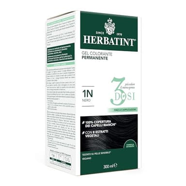 Herbatint Gel colorante permanente 3 dosis, 300 ml – 1N negro, sin amoniaco, para pieles sensibles, 100% cobertura de cabellos blancos, con 8 extractos naturales biológicos