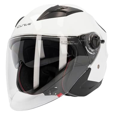 Casco Moto Jet Curve Mercury Blanco Brillante, Material ABS, Visor Solar Ahumado, Cierre micrométrico, Adultos, Hombre y Mujer, ECE 22.06 (XL)