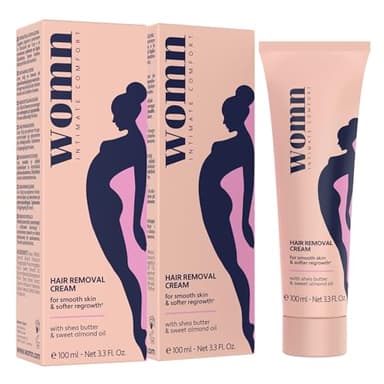 womn Crema Depilatoria Pack de 2 (2 x 100 ml) – Depilación suave para zona íntima, bikini y axilas – Sin cortes ni granitos de afeitado, dermatológicamente probado