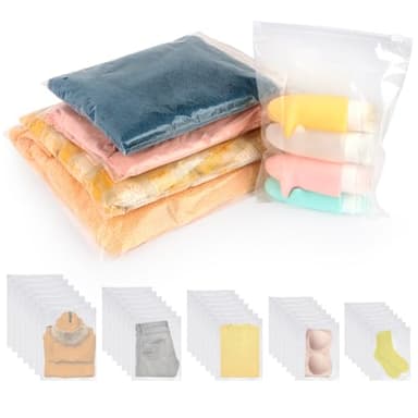 35 Piezas Bolsas de Almacenamiento de Viaje，Reutilizable Bolsa de Transparente Esmeriladas，Organizadores de Embalaje de Viaje，para Ropa, Bragas, Zapatos, Cosméticos，Artículos de Aseo