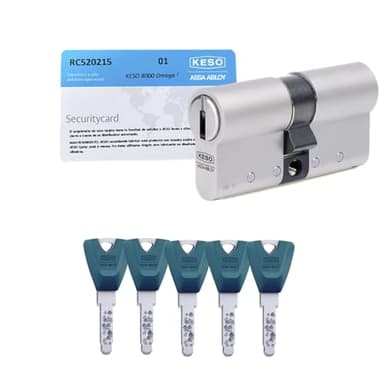 KESO 8000 OMEGA 2 Master Reforzado Bombín Cerradura Alta Seguridad Anti Topolino Leva Larga Doble Embrague SKG 3 Estrellas 30x30mm Anti Bumping Resistente Taladro Niquel 5 Llaves Incluidas