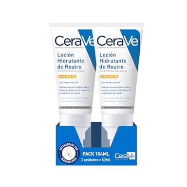 CeraVe, Loción Hidratante de Rostro SPF 30 2x 52 ml, Para Piel Normal a Seca, Hidratación y Protección Contra los Rayos UVB/UVA, Enriquecida Con Ceramidas