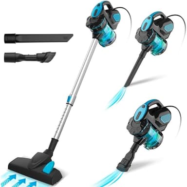 Aspiradora con Cable 6 en 1, 600W Potente Aspirador,20kpa Aspiradora Escoba con Cable, con contenedor de Polvo de 1000 ml, Cable de 6 m, Sistema de filtración ciclónica súper eficiente