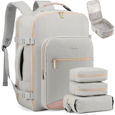 LOVEVOOK Mochila de Viaje, Impermeable 40L Mochilas Maletas Cabin Avion para Easyjet Ryanair, Bolsa de Viaje Mujer Equipaje de Mano Computadora portátil 17 Pulgadas Gris