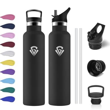 Botella Agua 1L, Cantimplora sin BPA, Botella Termica Acero Inoxidable con Aislamiento Doble Pared, Botella Gym Reutilizable y Antifugas para Escuela, Oficina, Viajes, Senderismo, Yoga, Outdoor
