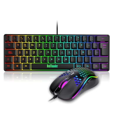 RedThunder Teclado Mecánico Alámbrico Gaming 60%,Retroiluminación RGB Dinámica,Ratón Celular Ligero de 7200 dpi,Teclado Ultra-Compacto 62 Teclas Anti-ghosting,Disposición QWERTY ES,para PC/PS5/Xbox