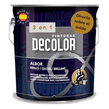 PINTURAS DECOLOR- Esmalte Antioxidante Brillo Directo Sobre Óxido, Sin imprimación. ALBOR 3en1.(NEGRO) 750 ml - Variedad Colores