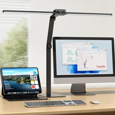 KableRika Lámpara Escritorio LED, 24W 80cm Flexo Escritorio de Doble Cabezal con Base, Luz de Arquitecto Regulable, luz monitor con Temporizador, 1200 lúmenes para Leer, Estudiar y Oficina en el Hogar