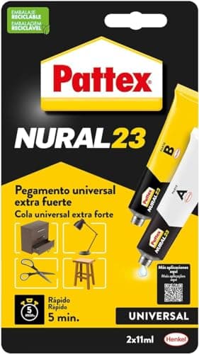Pattex Nural 23 Pegamento universal extra fuerte, adhesivo extrafuerte para múltiples materiales, pegamento resistente a agua, aceite, disolventes y más, 2 x 11 ml