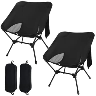 Omtofo 2 Piezas, Silla Plegable Camping Ligera con Bolsillos Laterales, Silla Plegable Portatil, Altura Ajustable，Camping, Pesca, Senderismo, Playa, Negro