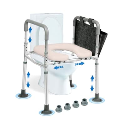 NJUN Alzador WC Adulto con Reposabrazos, Altura Regulable 66-84 cm Asistente para Levantarse del Inodoro, Elevador de Asiento de Inodoro con Asiento Acolchado y Estructura de Aluminio