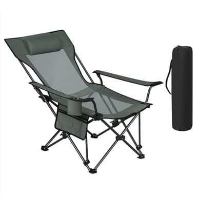WOLTU Silla Camping Plegable, Tumbona Respaldo Reclinable, Plegable, Silla Exterior Portátil y Ligera, para Pesca, Jardín, Playa, Carga de 150 kg, Gris