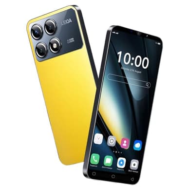 HyRich Teléfono Barato, Escritorio Android, 5.0 Pulgadas, ROM de 16 GB (Escalable 128 GB), Cámara Doble de Doble Tarjeta, WiFi, Bluetooth, Teléfono Inteligente de Desbloqueo Face (X6Pro-Amarillo)