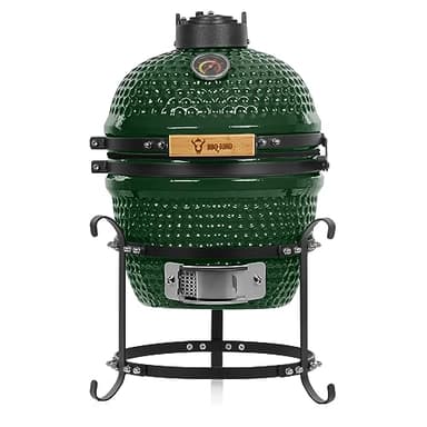 BBQ-Toro Barbacoa de Carbón Kamado "Haiiro" | Ø 32 cm | Barbacoa con Termómetro y Asas de Madera | Color Verde | Parrilla de Cerámica Kamado, Mini Parrilla de Carbón