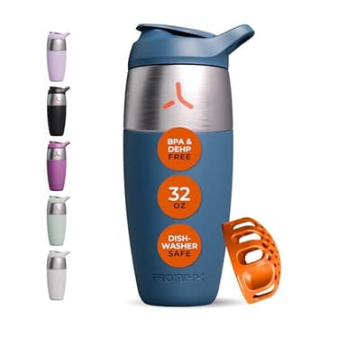 Promixx Pursuit botella mezcladora de proteínas de acero inoxidable de una sola pared, batidos súper suaves, 950 ml, Azul Medianoche