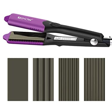 DSHOW Plancha de Crimpar Para Crear Volumen y Textura, con 4 Placas Intercambiables de CeráMica de Titanio Para Ondular el Cabello Plancha Onduladora Pelo Zig Zag (Morado)