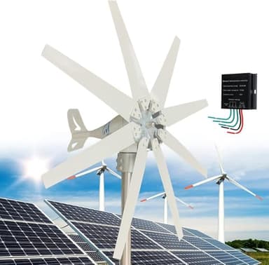 TINGBBAO Kit Generador de Turbina Eólica con Controlador, 18000W 12V 24V 48V 110V 220V, 8 Aspas Kit Generador Energía Eólica para Barco, Casa Rodante, Granja, Alta Eficiencia Conversión(220V)